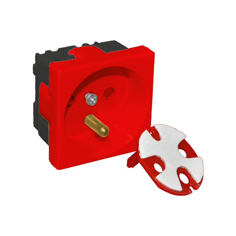 Gniazdo elektryczne 45x45 z kluczem, czerwone - 2P+Z ALANTEC