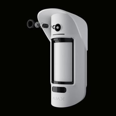 MotionCam Outdoor -  Bezprzewodowy zewnętrzny biały czujnik ruchu z wbudowanym aparatem fotograficznym.